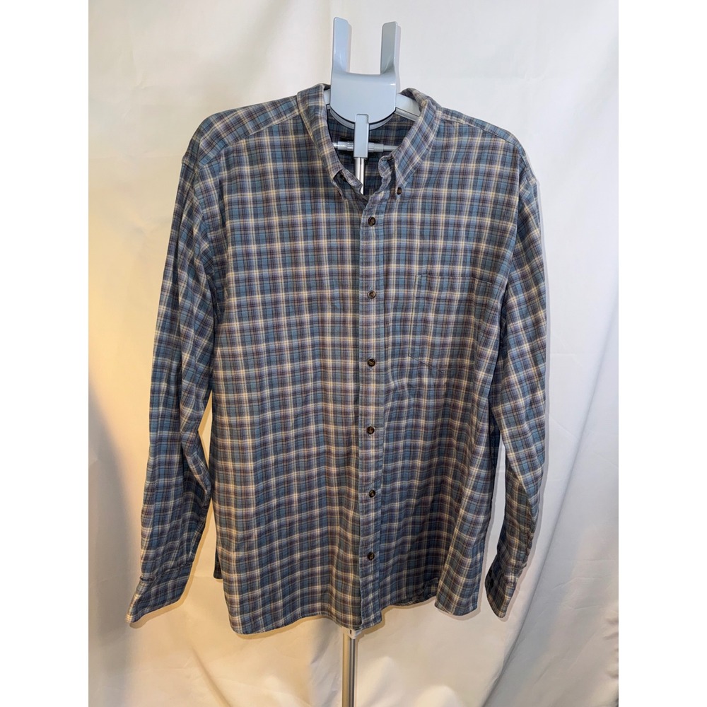 Eddie Bauer Mens XXL Relaxed Fit Blue Plaid Long Sleeve Button Down Shirt Cotton